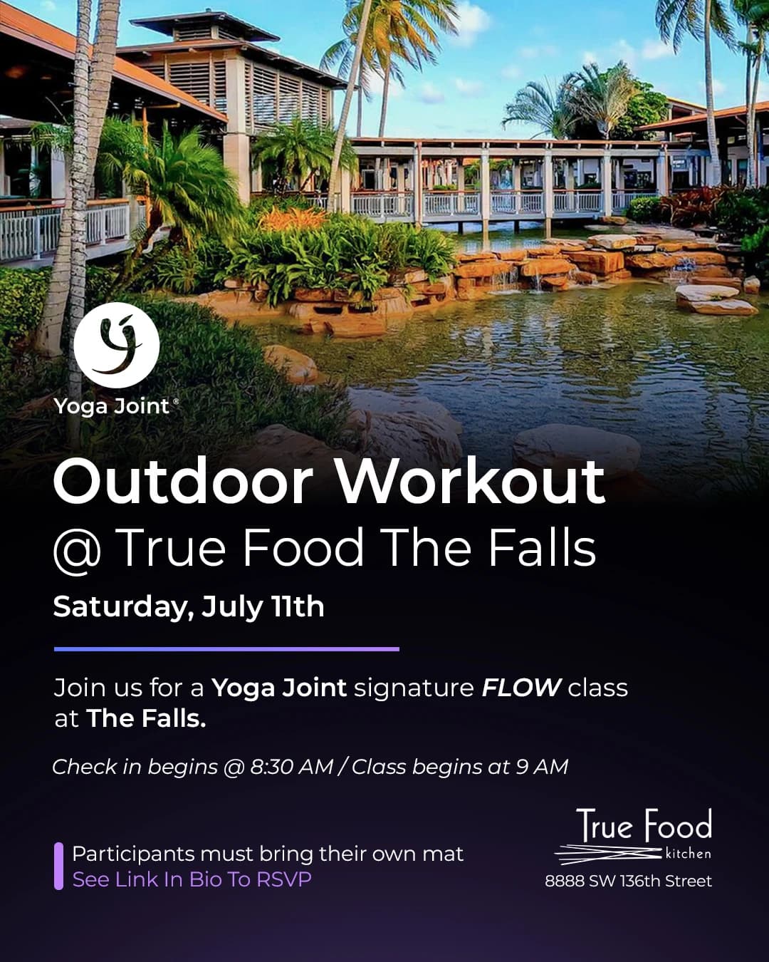Outdoor Workout @ True Food The Falls hosted by Yoga Joint Pinecrest — yoga classes in Miami Beach