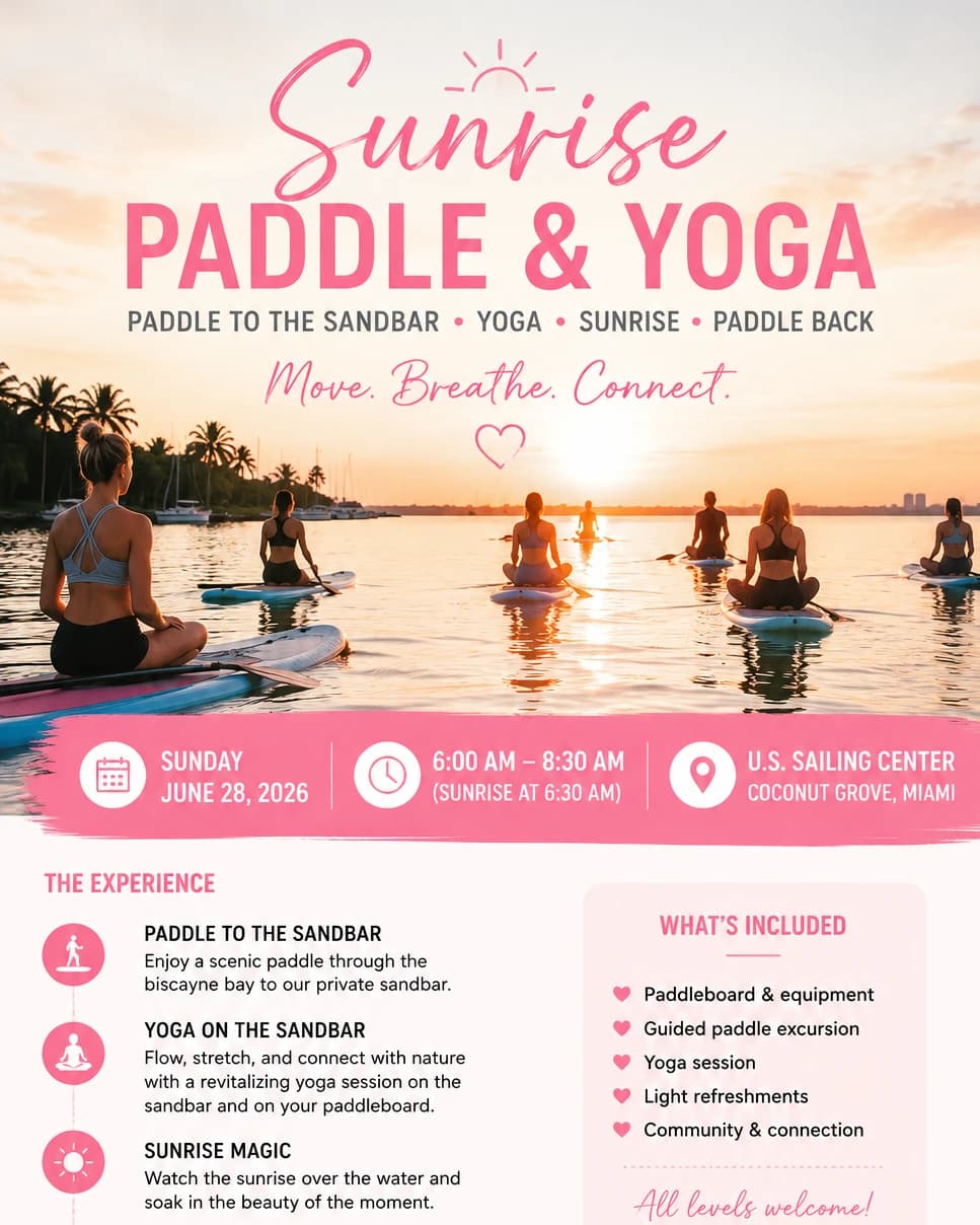 Sunrise Paddle & Yoga  hosted by Train With Coach Li  — yoga classes in Miami Beach