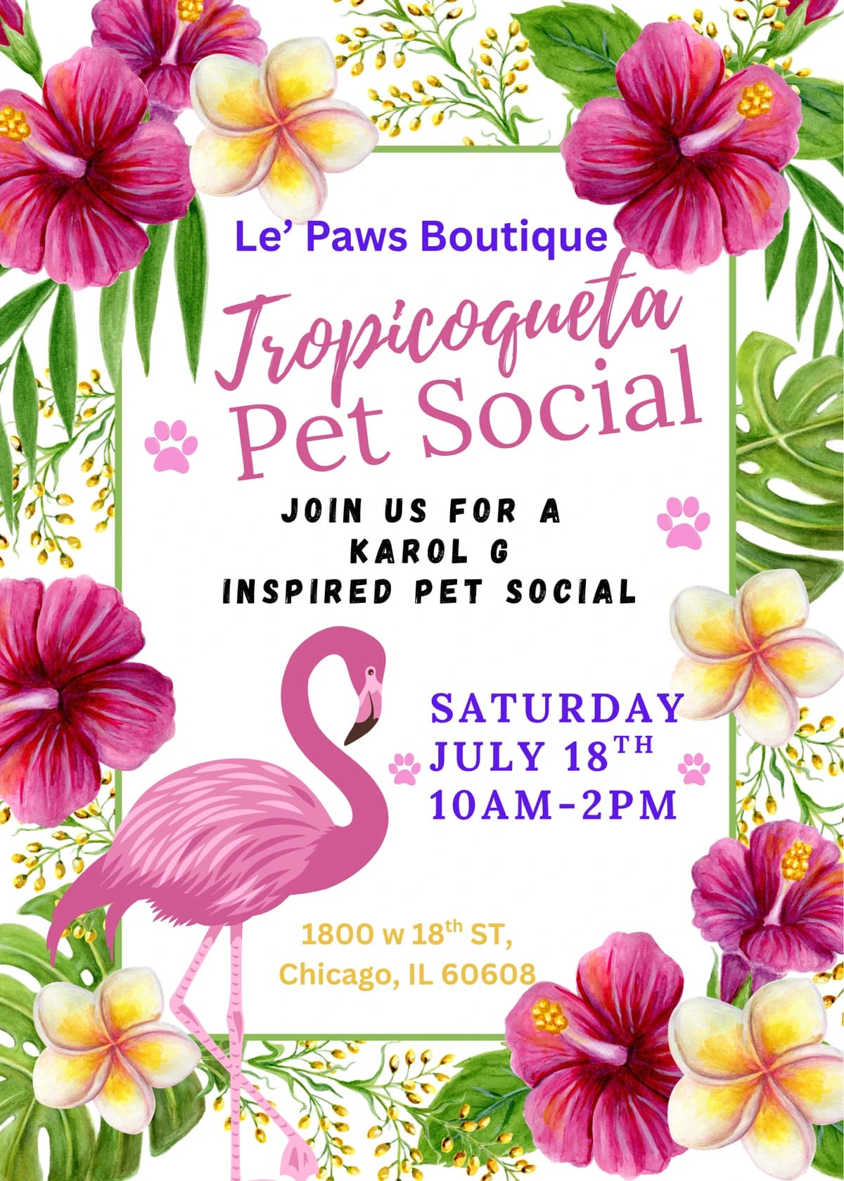Pet Social-Tropicoqueta hosted by Le' Paws Boutique in Pilsen — social events in Chicago