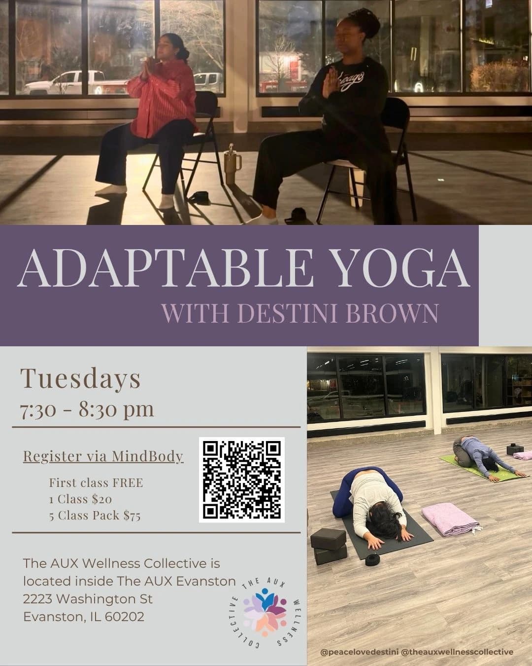 Adaptable Yoga hosted by Peace Love Destini — yoga classes in Evanston