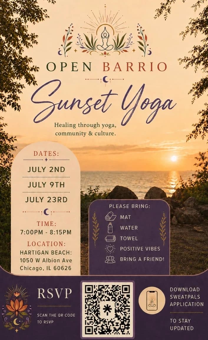 Sunset Yoga at Hartigan Beach hosted by OPEN BARRIO — yoga classes in Chicago