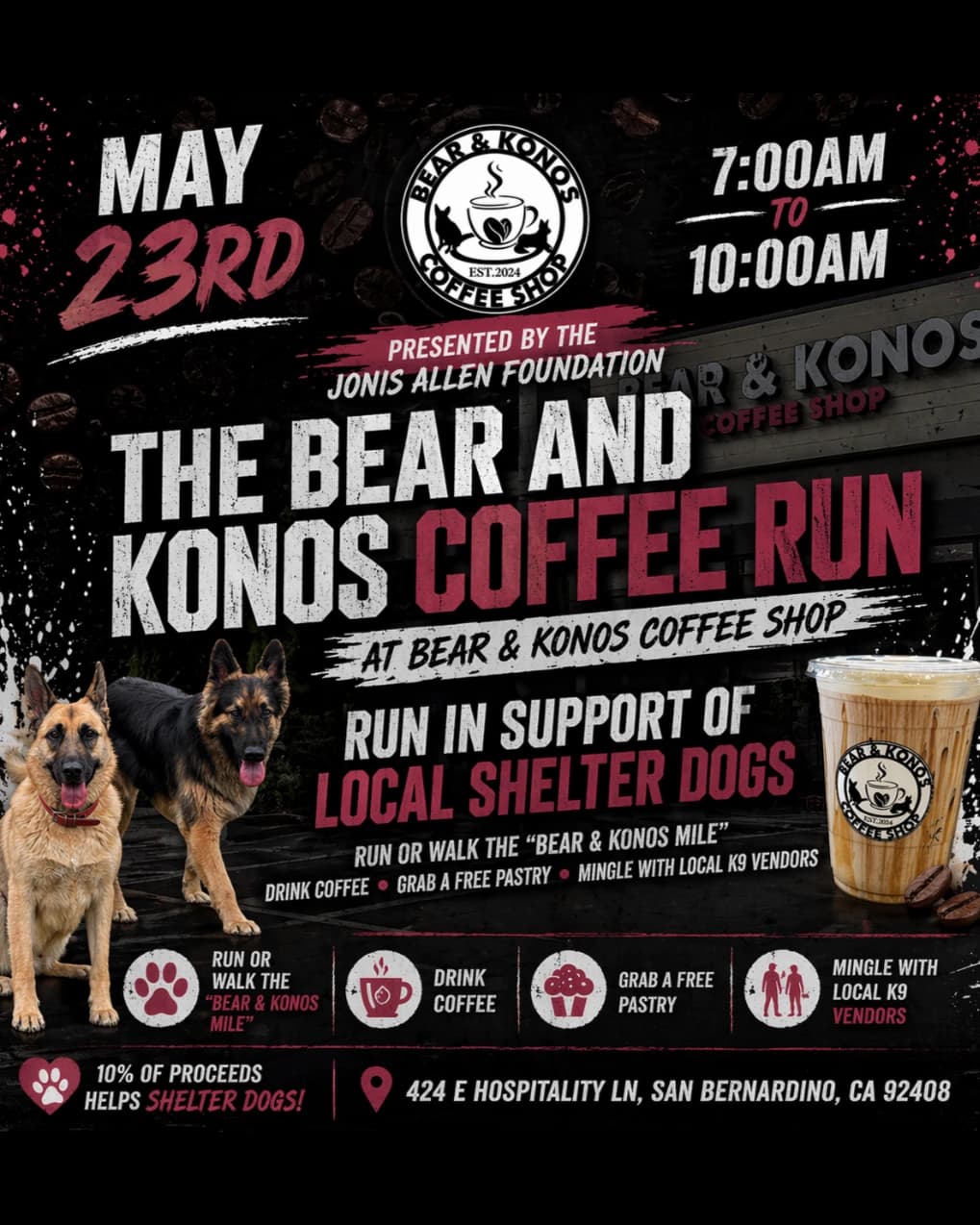 Bear & Konos Coffee Run❤️🐾 hosted by The Jonis Allen Foundation — run clubs in San Bernardino