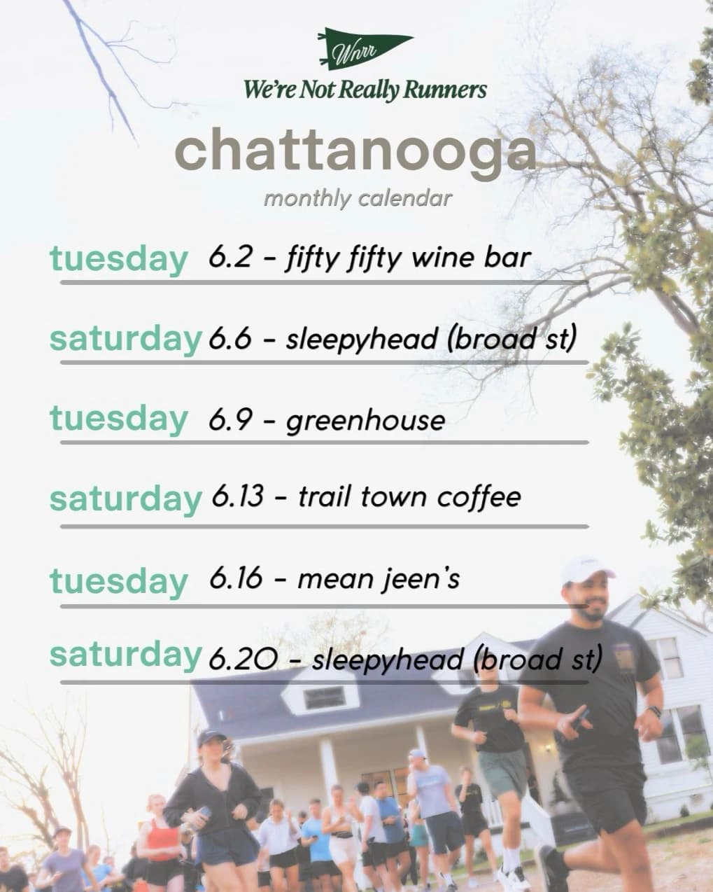 WNRR Chatt | 6/16 | Mean Jeens  hosted by We're Not Really Runners — run clubs in Chattanooga