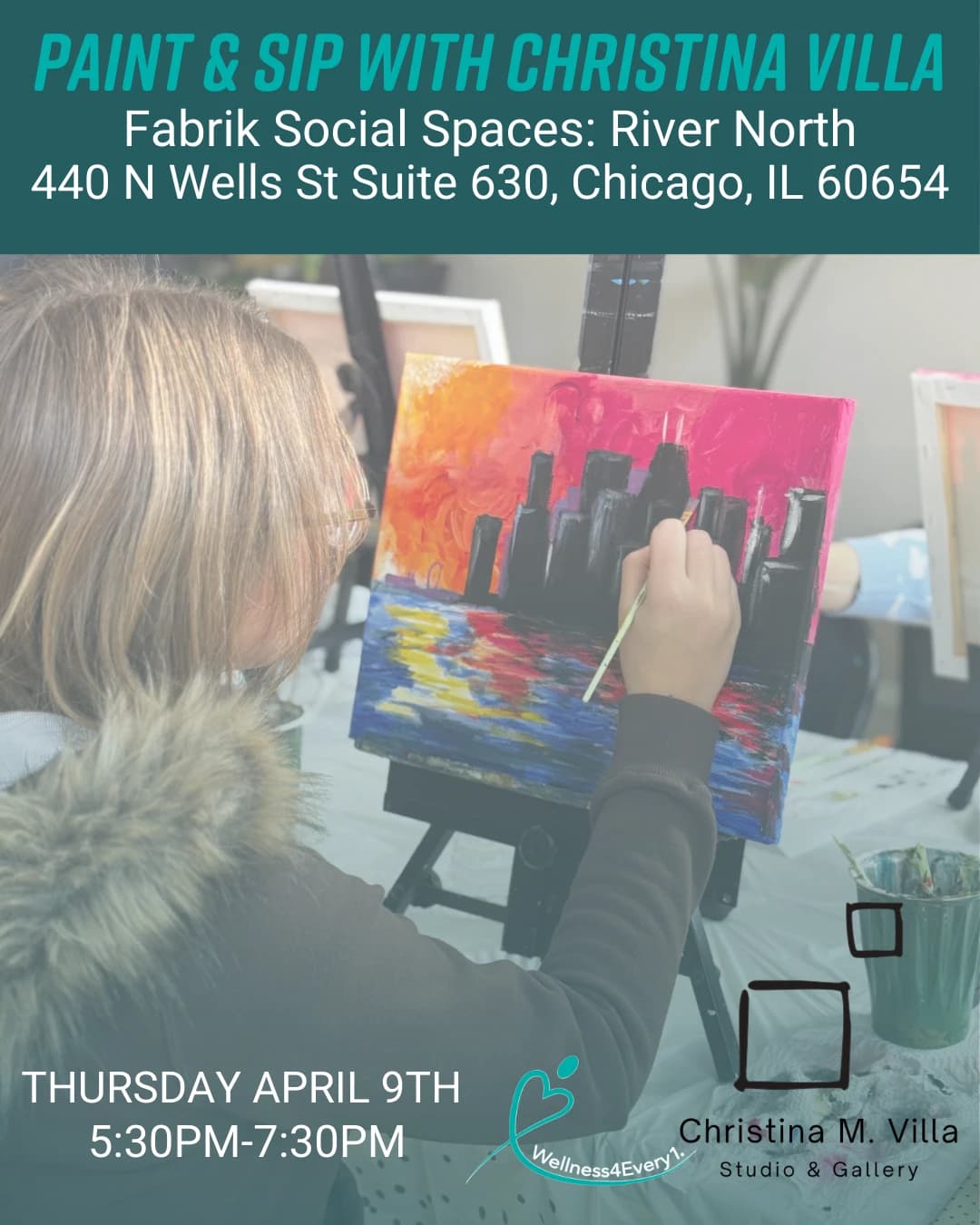Paint & Sip with Christina Villa hosted by Wellness4Every1 — workshops in Chicago