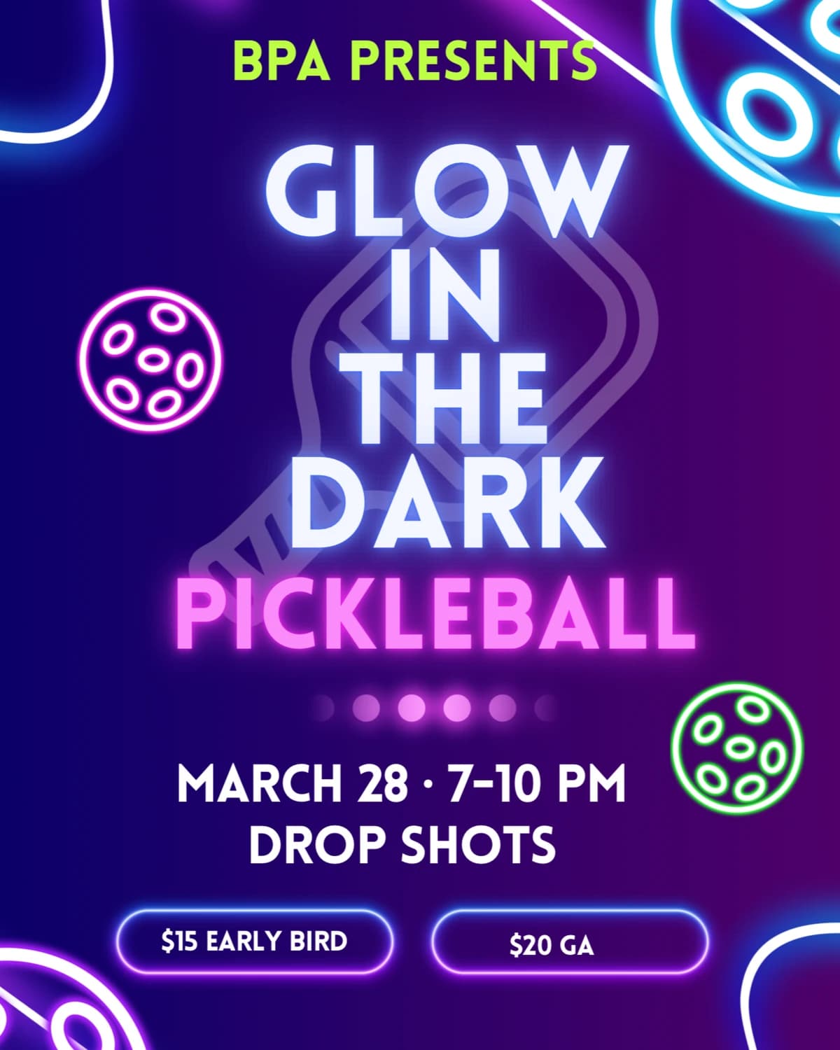 GLOW IN THE DARK PICKLEBALL! hosted by Houston Black Pickleball Alliance — racket sports in Houston