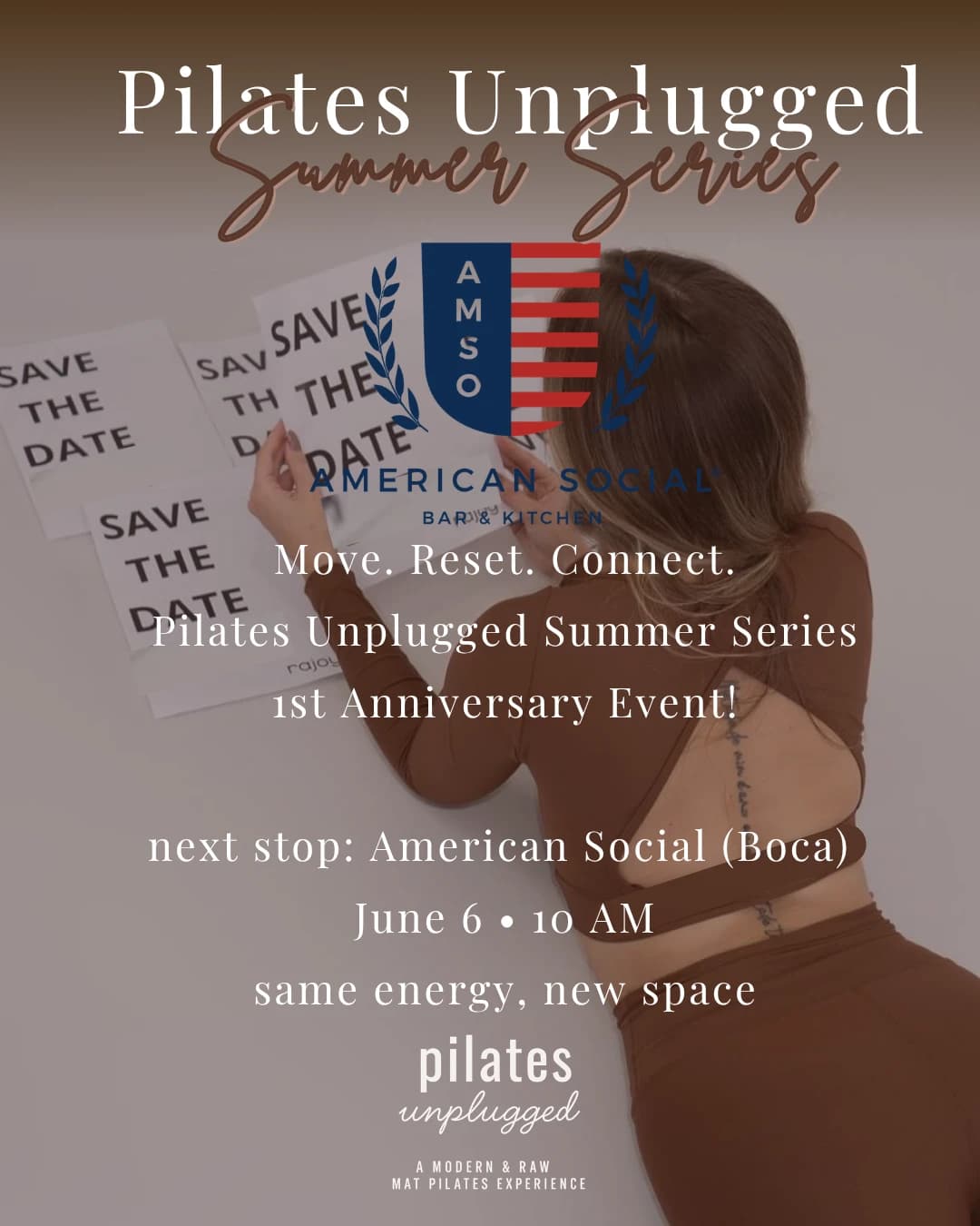 Pilates Unplugged: Summer Series - American Social Boca 🤎 hosted by pilates unplugged | mat pilates social experience — pilates classes in Boca Raton