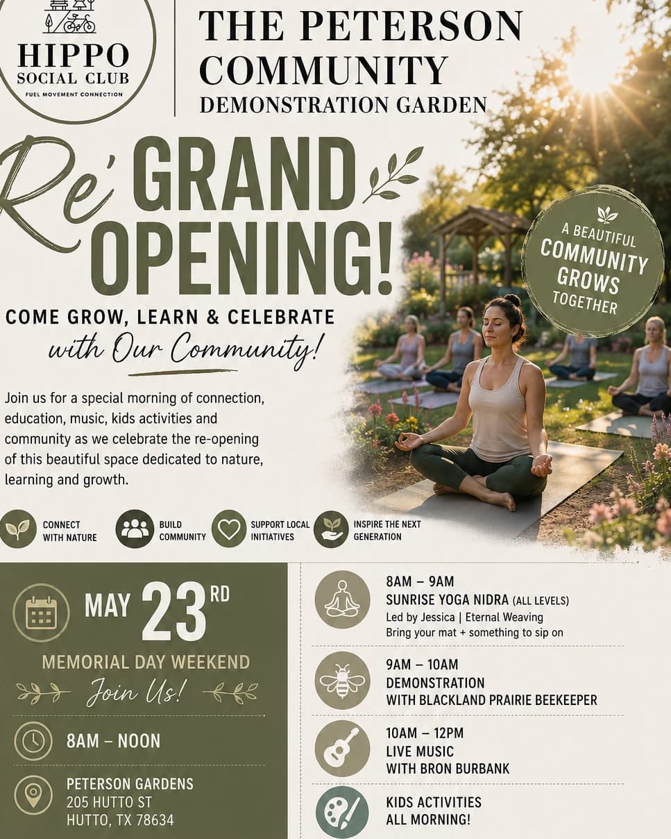 Sunrise Yoga + Community Gardens hosted by Hippo Social Club Wellness Campus — yoga classes in Hutto
