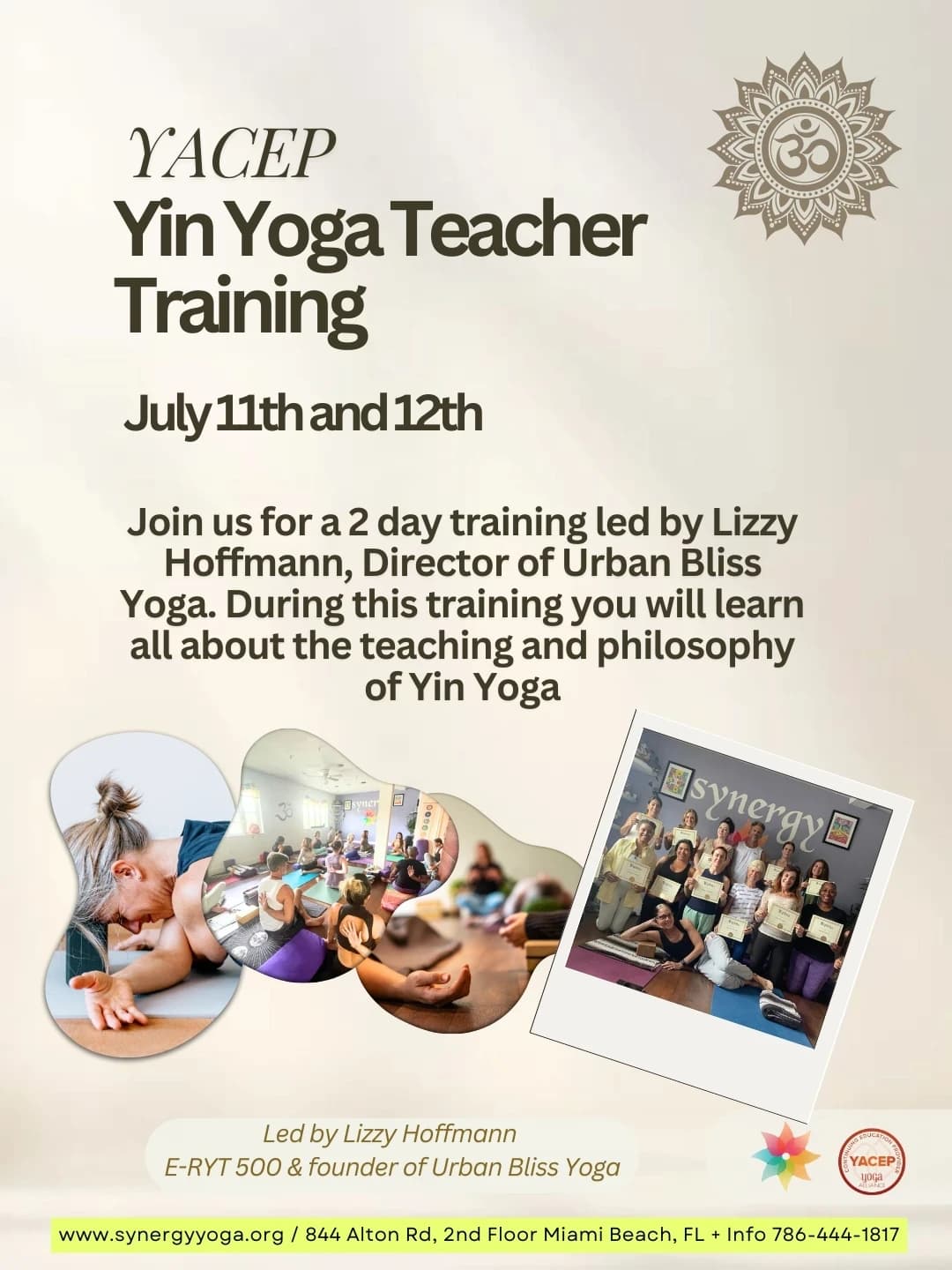 YACEP Yin Yoga Teacher Training - July 11th and 12th Saturday & Sunday  2:30pm-6:30pm hosted by Synergy Yoga & Holistic Wellness — workshops in Miami