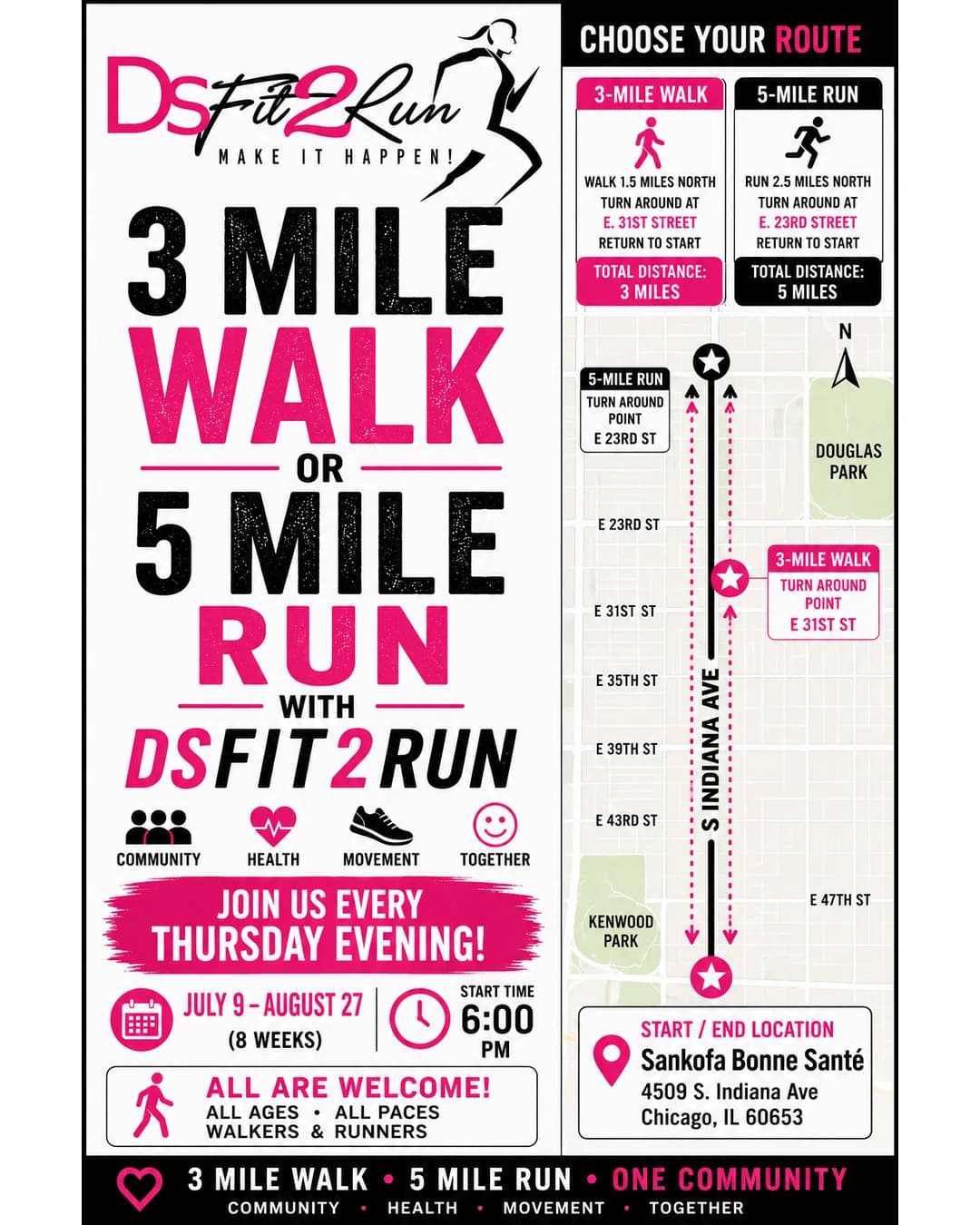 DSFIT2RUN 3-Mile Walk & 5-Mile Run Series hosted by DSFIT2RUN — run clubs in Chicago