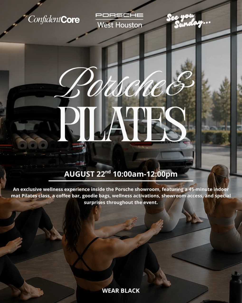 Porshe & Pilates hosted by ConfidentCore — wellness events in Houston