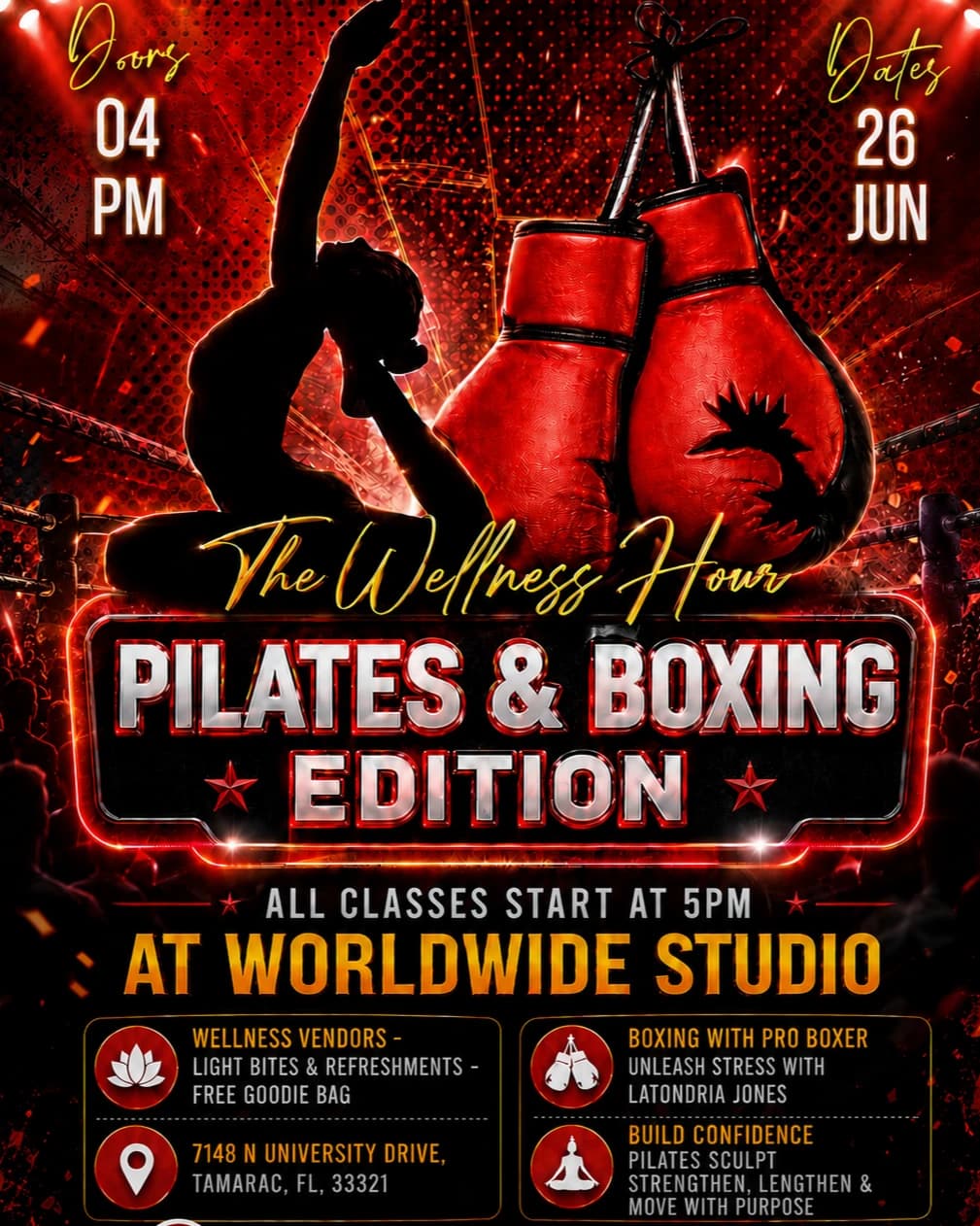 The Wellness Hour: Pilates & Boxing hosted by BWell Club  — martial arts in Tamarac