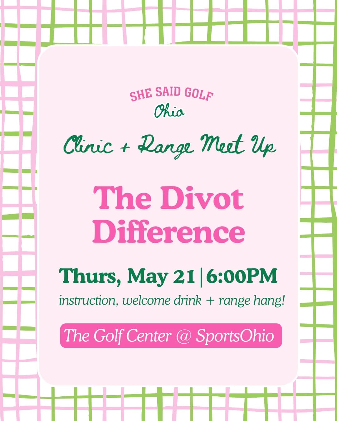 May Clinic + Range Meet Up: The Divot Difference hosted by She Said Golf Ohio — golf in Dublin