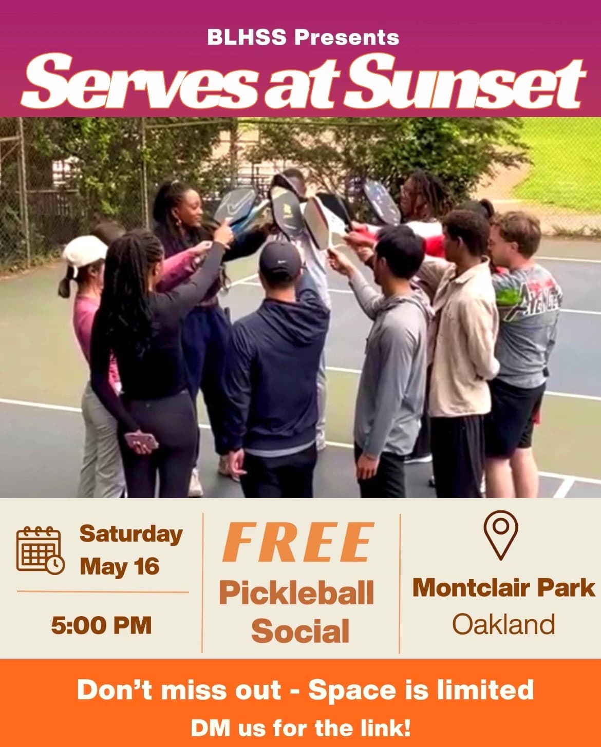 Serves at Sunset hosted by BLHSS — outdoor activities in Oakland