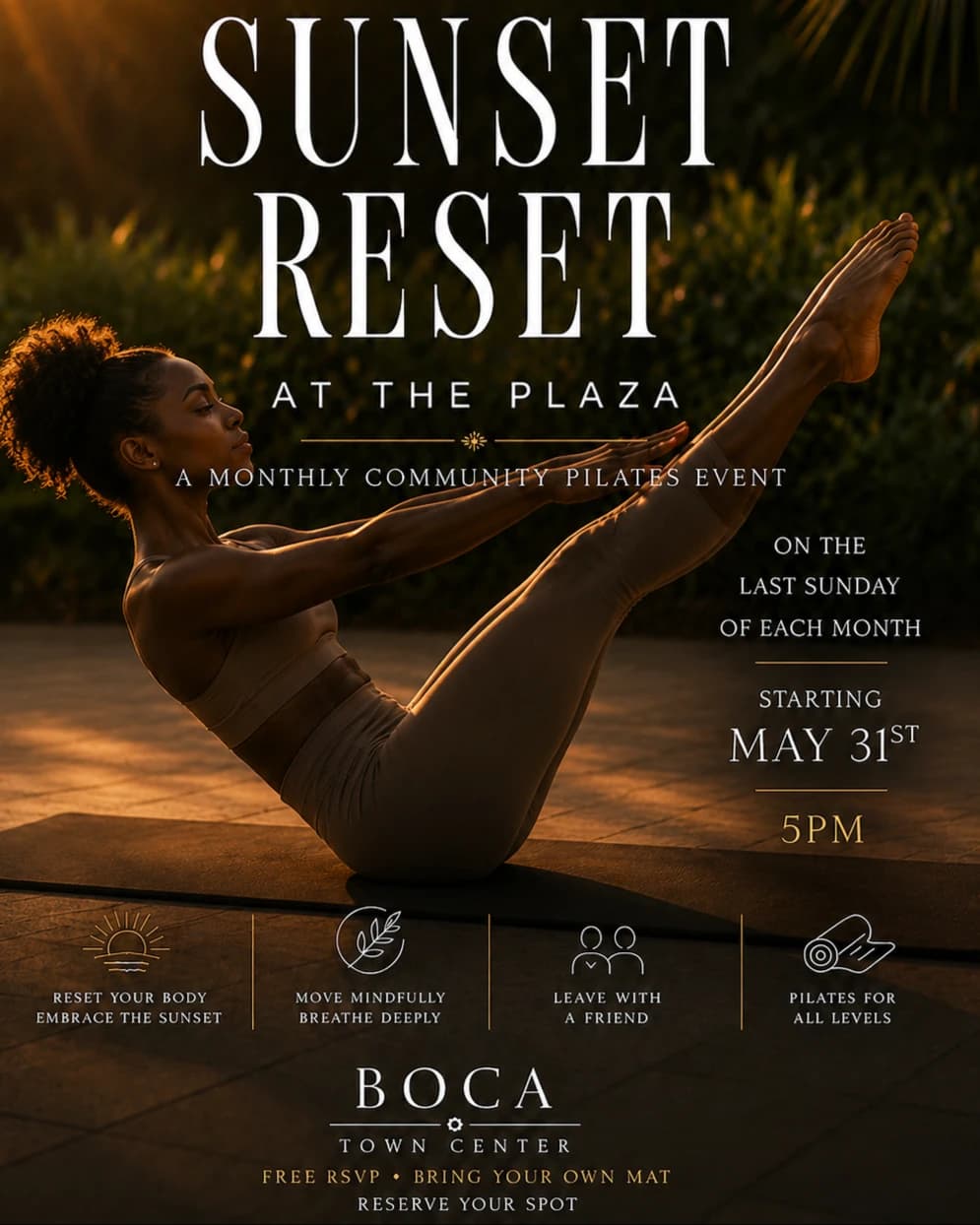 SUNSET RESET AT THE PLAZA  hosted by MoveWithVida — pilates classes in Boca Raton