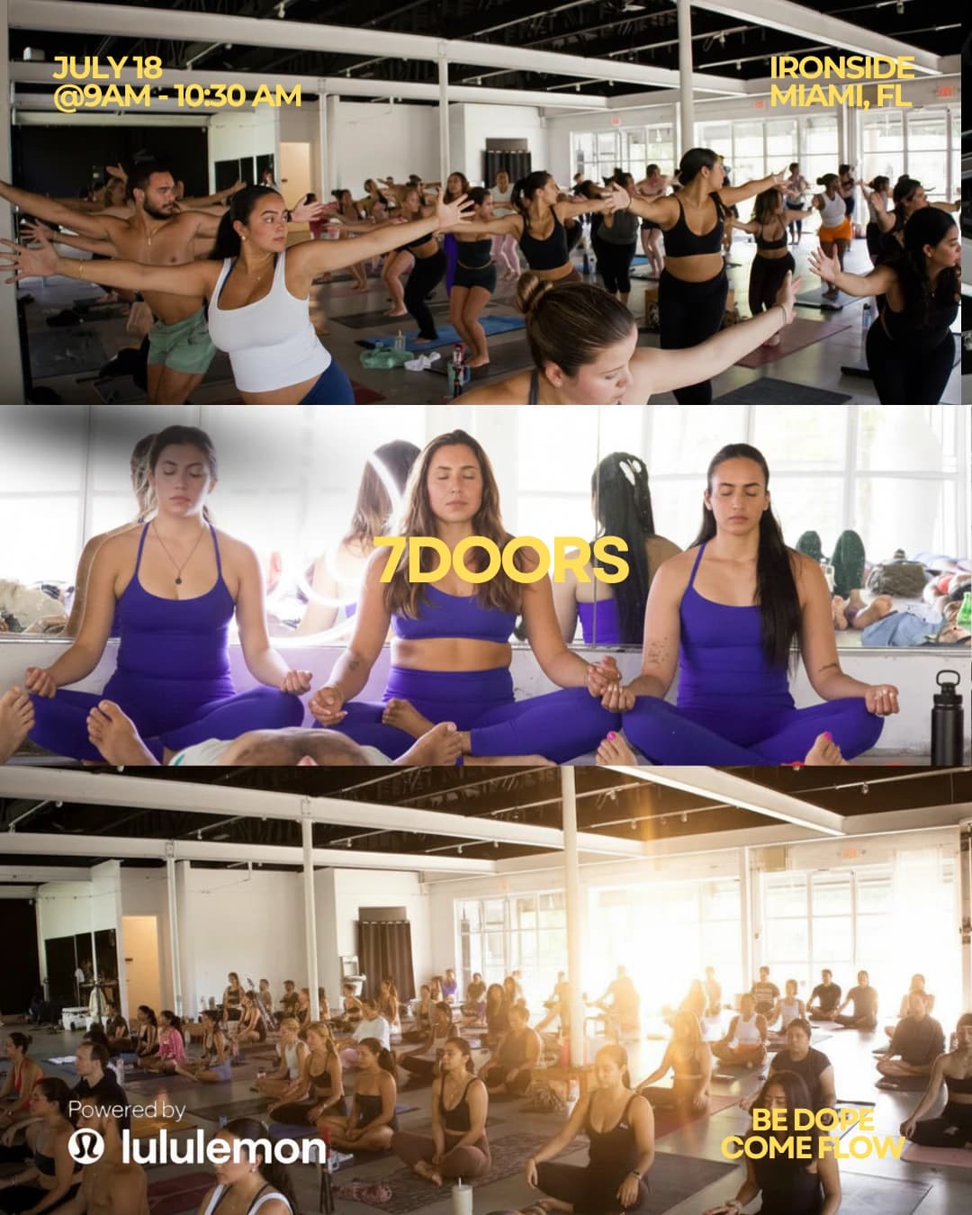 7DOORS Vinyasa x powered by lululemon hosted by tatiana gutierrez’s community — yoga classes in Miami Beach
