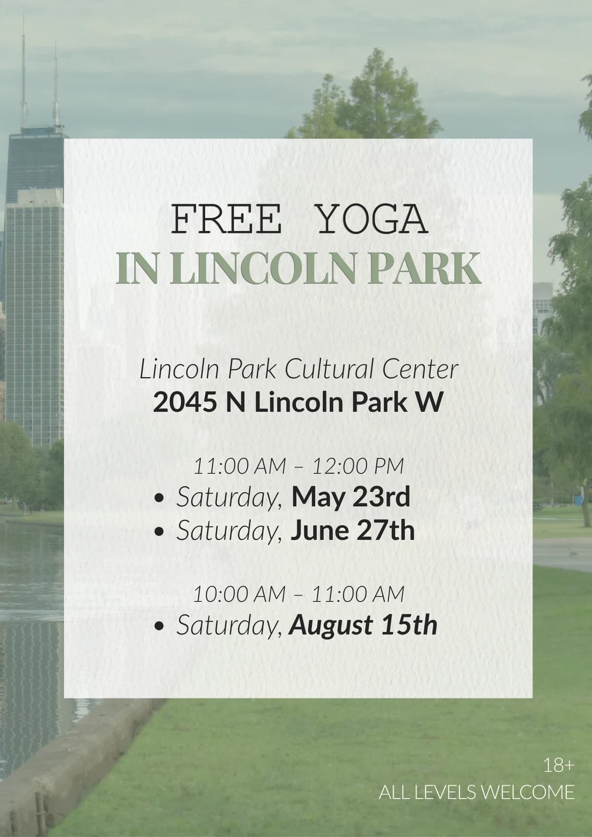 FREE YOGA in Lincoln Park hosted by Bella Valore Wellness — yoga classes in Chicago
